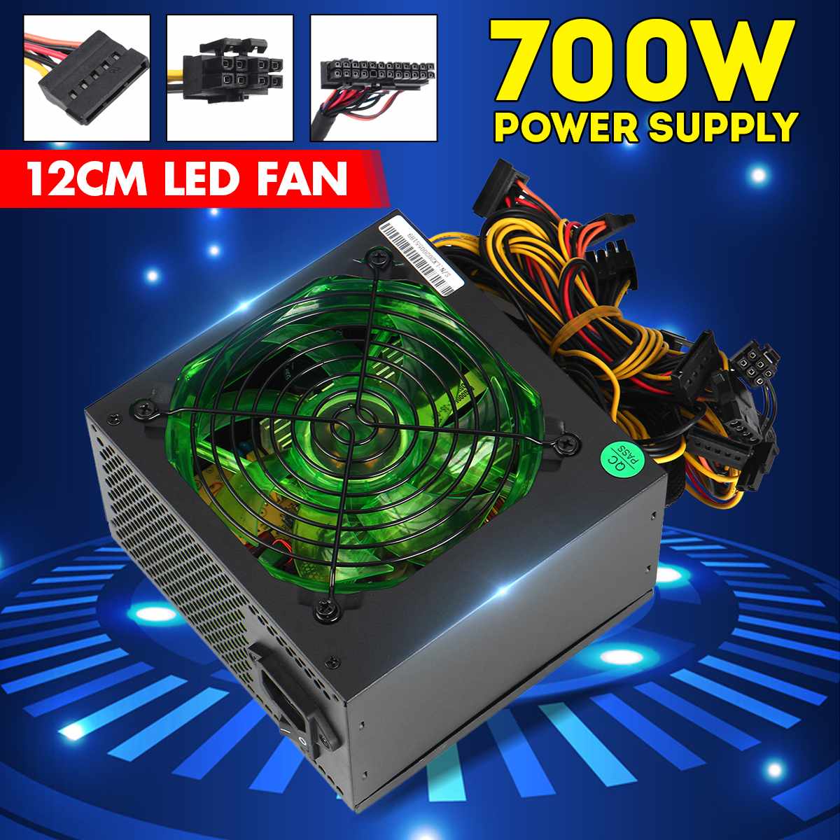 Power Supply PC 700W 12V ATX 24 Pin Green LED Fan Power Supplies For Computer For Intel AMD 12cm Fan ATX Power Supply