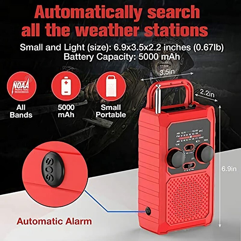 Solar Dynamo Crank Radio, AM/FM Crank Radio Rechargeable Dynamo Radio Portable Multifunction Emergency Radio