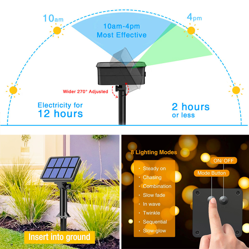 draussen LED Solar- Lichterkette Weihnachtsdekoration Wasserdichte Solar- Girlande 8 Modus Lichter Für Weihnachten Party Terrasse Balkon Hof