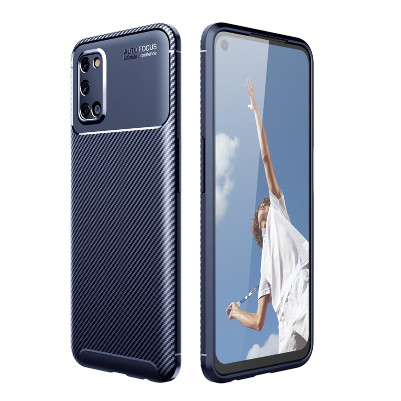 For Oppo A92 Case Cover Soft Silicone Bumper Anti-knock Carbon Fiber Cover For Oppo A52 Case For Oppo A92 A72 A52 Shell 6.5 inch: For Oppo A92 / Blue