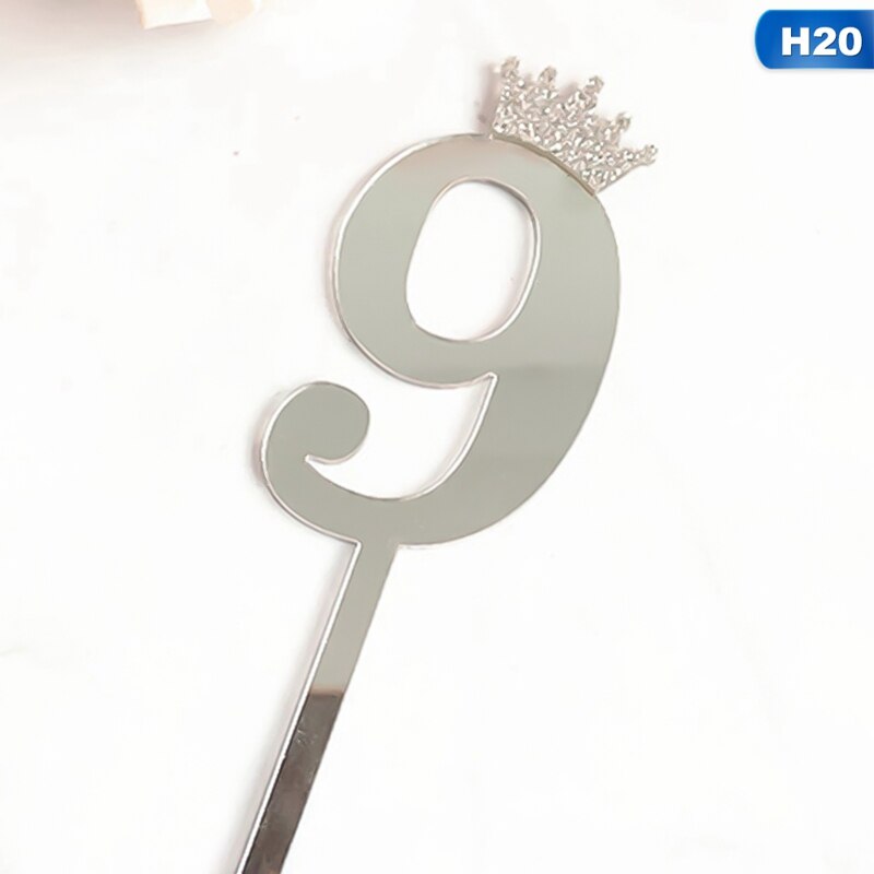 0-9 Numbers Cake Toppers Happy Birthday Cute Crown Number Cake Flag Acrylic Cupcake Topper Birthday Party Cake Decoration Topper: 20