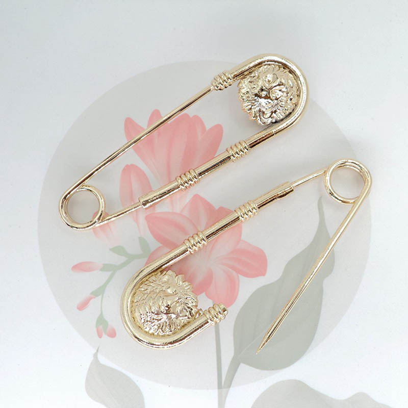 Broche de aleación con doble cabeza de león para hombre y mujer, alfileres de seguridad DIY, artefacto de cierre de cintura, traje, chaqueta, joyería decorativa, 3 uds.
