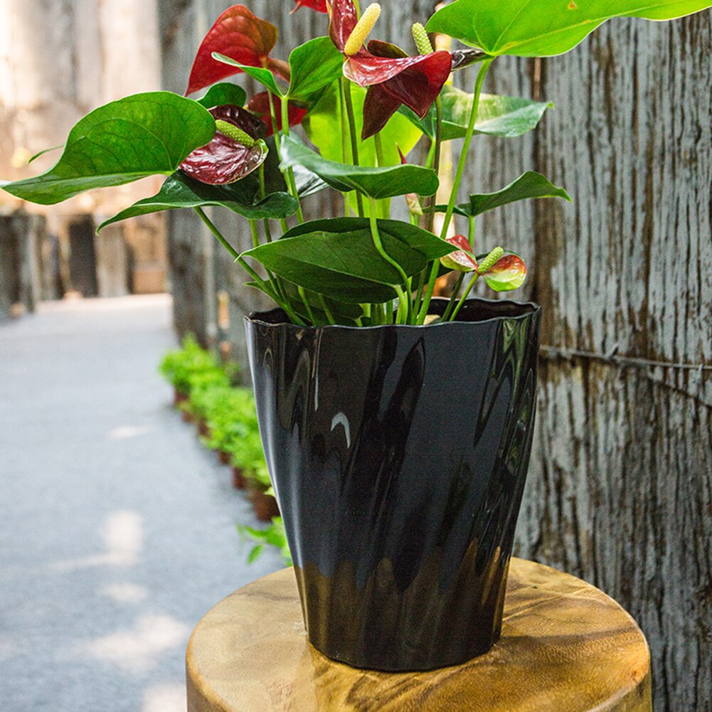 Double Layer Wavy Flower Plant Pot Automatic Absorbing Water Resin Tabletopss Planter Stylish Home Decoration