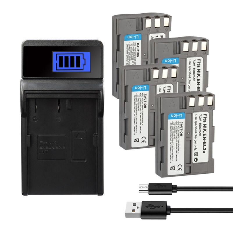 EN EL3e ENEL3e Batteries for Nikon D30 D300s D50 D70 D70S D100 D200 D300 D800 V1 MB-D11 MB-D12 MH-18A 1500mAh Camera Battery: 1Charge 4Battery
