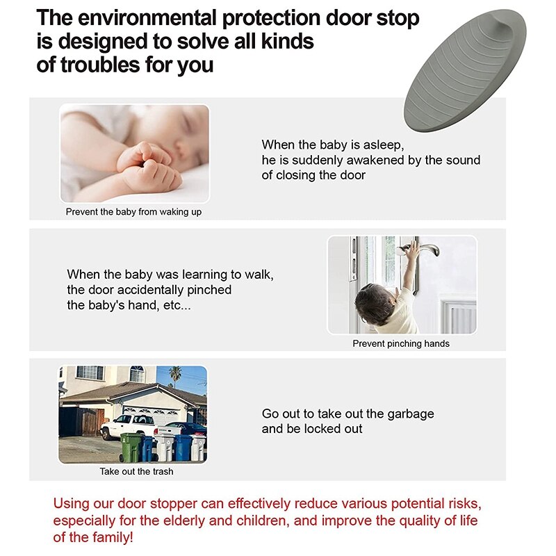 Door Stoppers Rubber Door Stop, Door Wedge Stoppers Heavy Duty Door Jam, Door Stops With Door Holder (3 Pack Gray)