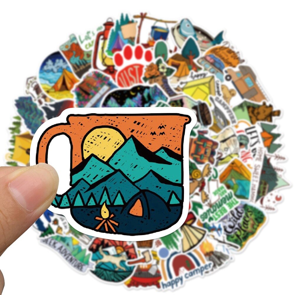10/20/50pcs Camping Stickers Outdoor Adventure Nature Hiking Aesthetic Vinyl Backpack Bottle Phone Case DIY Waterproof Decals