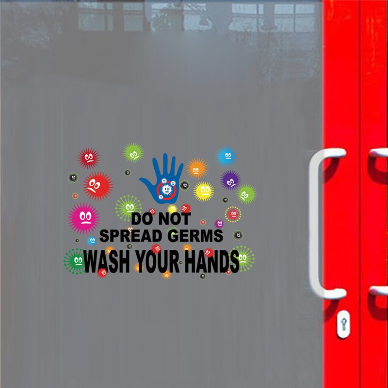COVID-9 Prevention Window-stickers 'WASH HANDS' Letter Wallpaper Cartoon Wall-Decals Warning-Stickers Home Decor