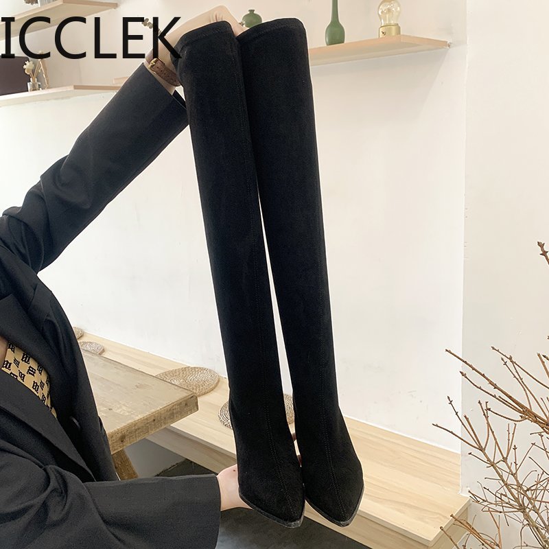 Bottes au dessus du genou en tissu extensible pour femme, chaussures longues, cuisses hautes, Sexy, hiver,