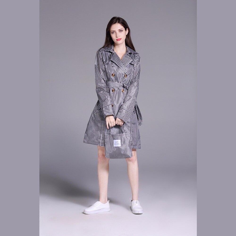 Freesmily Women Colored Grid Stylish Rain Poncho Waterproof Rain Jacket Coat with Waistband and Hood