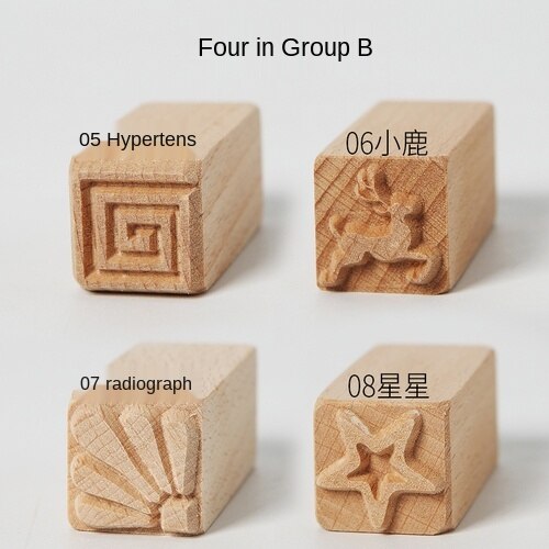 16pcs of pottery wood texture texture seal solid wood cartoon moon cake printing tool pottery mud plastic mold stamp: Group B 4 pcs