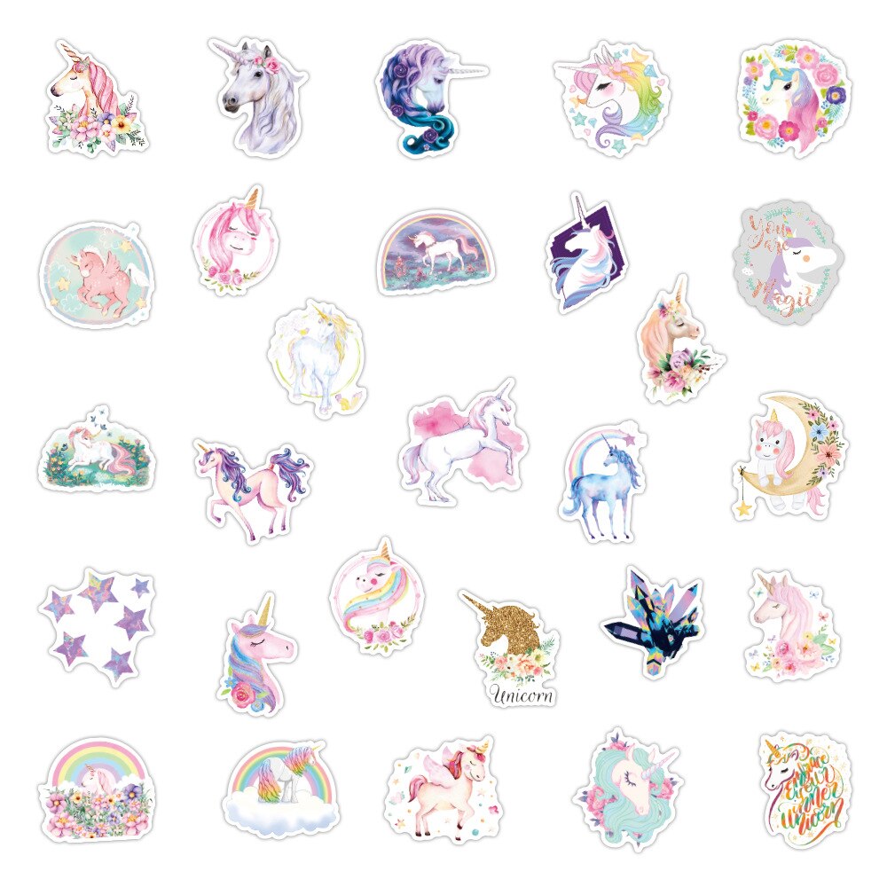 30/50Pcs Glitter Eenhoorn Sticker Waterdichte Bagage Laptop Scooter Koelkast Water Cup Sticker