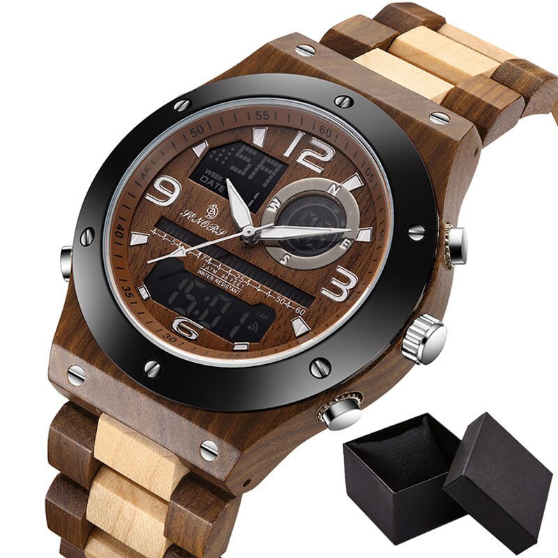 Houten Quartz Voor Mannen Horloge Relogio Masculino Multifunctionele Chronograaf Datum Sport Waterdicht Heren Mannelijke Hout Quartz Horloge: D3 WITH BOX