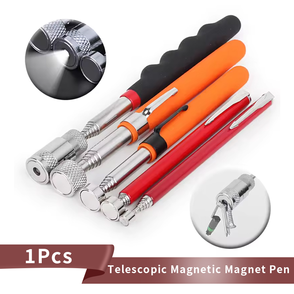 Tragbarer, teleskopierbarer magnetstift mit led-licht, praktisches werkzeug zum aufnehmen von muttern und schrauben, ausziehbarer aufnahmestab