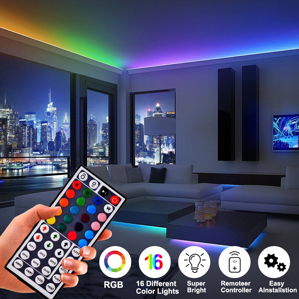 10M RGB 3528 LED Band Multicolor Changing LED Strip Light With 44key Remote Controller String Lights With Self-adhensive Tape