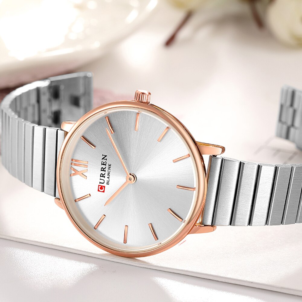 CURREN Luxe Vrouwen Horloges Rose Gold Analoge Quartz Horloge Vrouwelijke Klok Dames Roestvrij Stalen Horloge relogios feminino