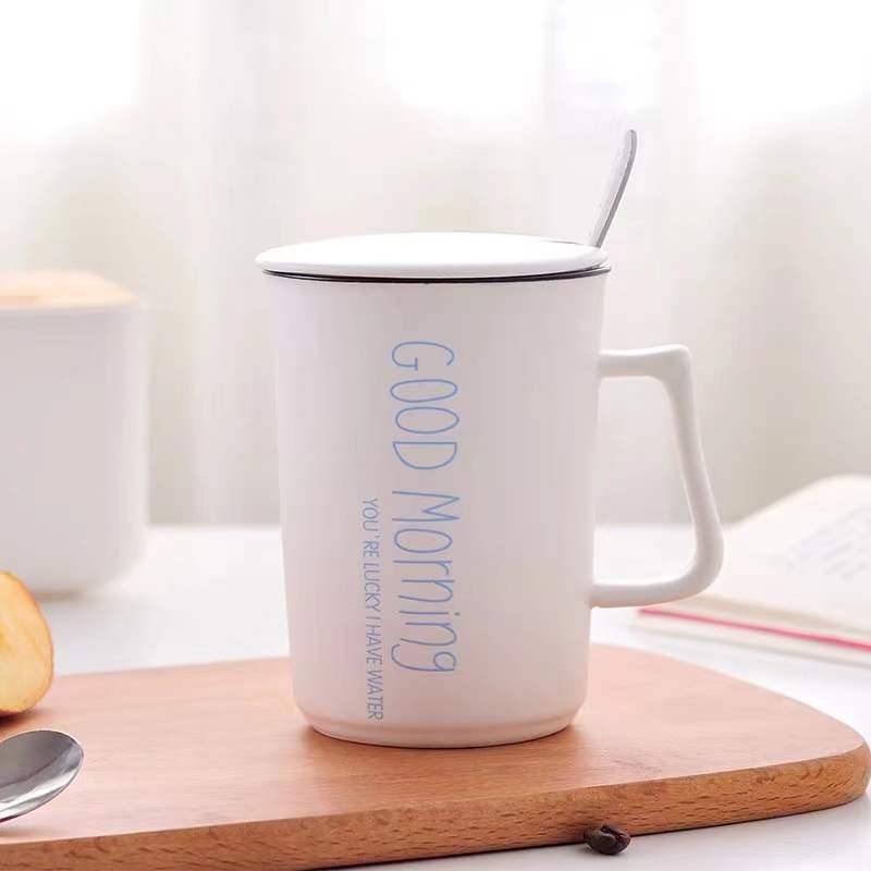 2022 Engels Keramische Cup Beker Met Deksel Lepel Koffiekopje Grote Capaciteit Melk Cup Ontbijt Cup Paar Cup water Cup: 1