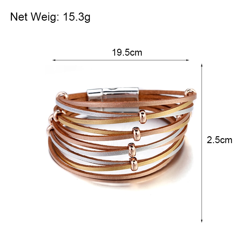 Amorcome Simple Boho Cross Net Hole Leather Bracelets for Women Crystal Metal Beads Multilayer Wide Wrap Bracelet Female Jewelry