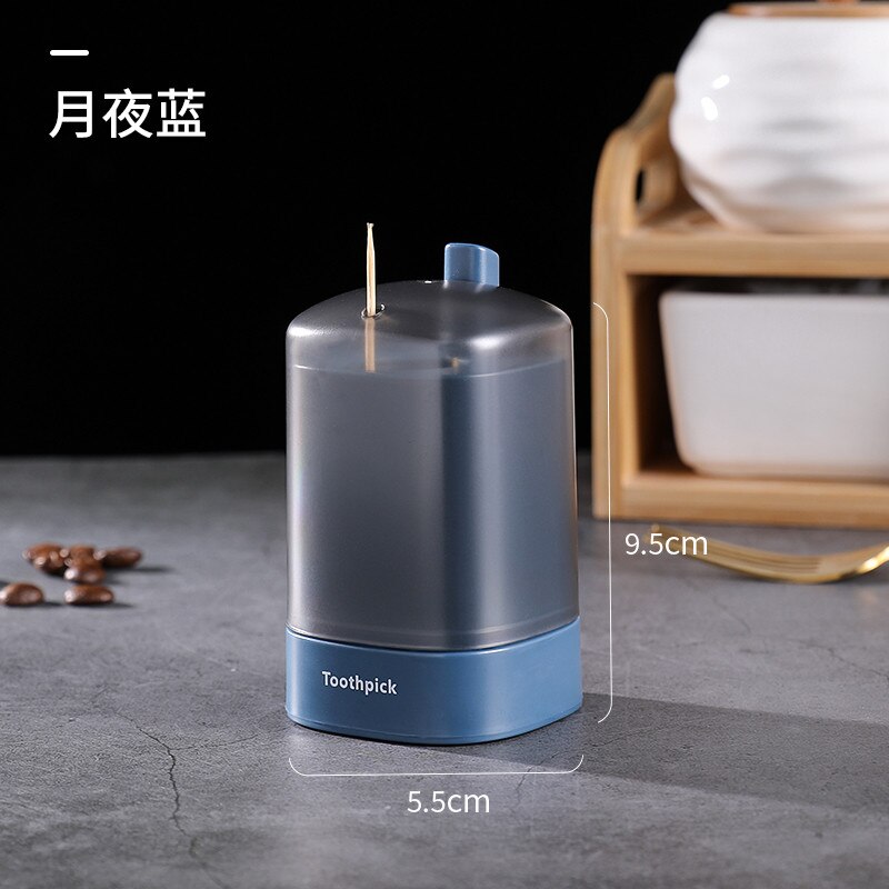 Automatic Toothpick Box Portable Transparent Window Pop-up Toothpick Container: Blue