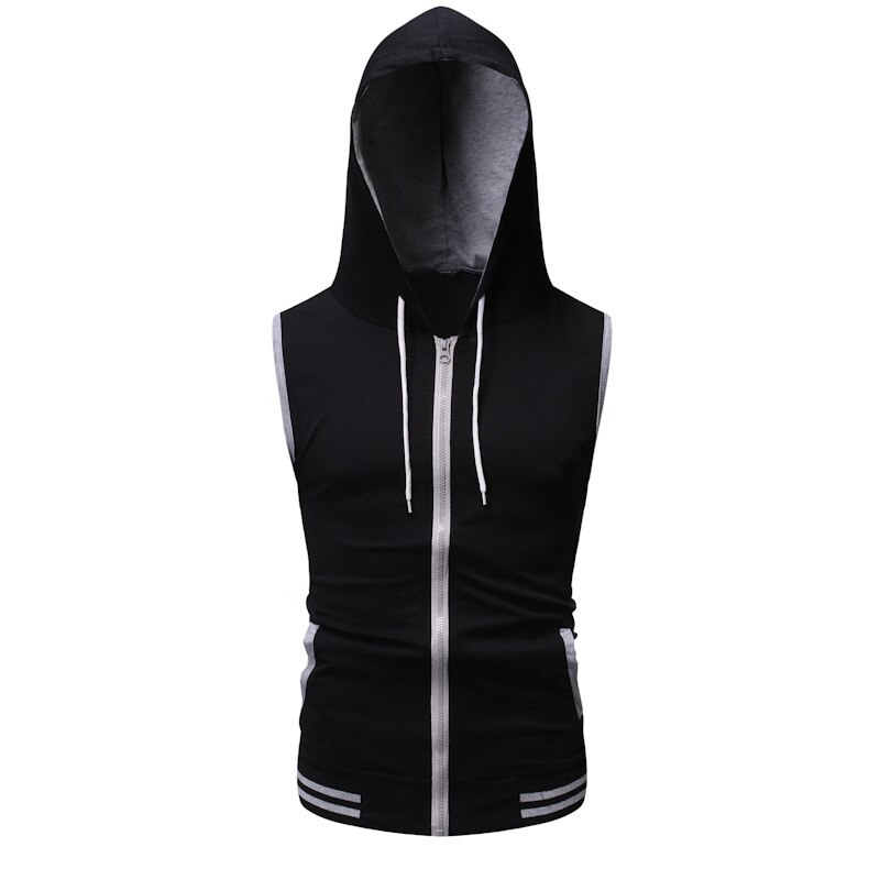 Hip Hop Heren Vesten Mouwloze Slim Fit Elastische Hooded Vest Mannen Casual Gilet Homme Rits Pocket Vesten Jas Vest XXL: black / USA M
