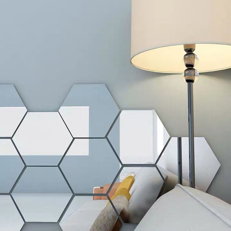 12pcs/set Hexagonal Bathroom Mirror Wall Sticker DIY Removable Decorative Mirror 11UA
