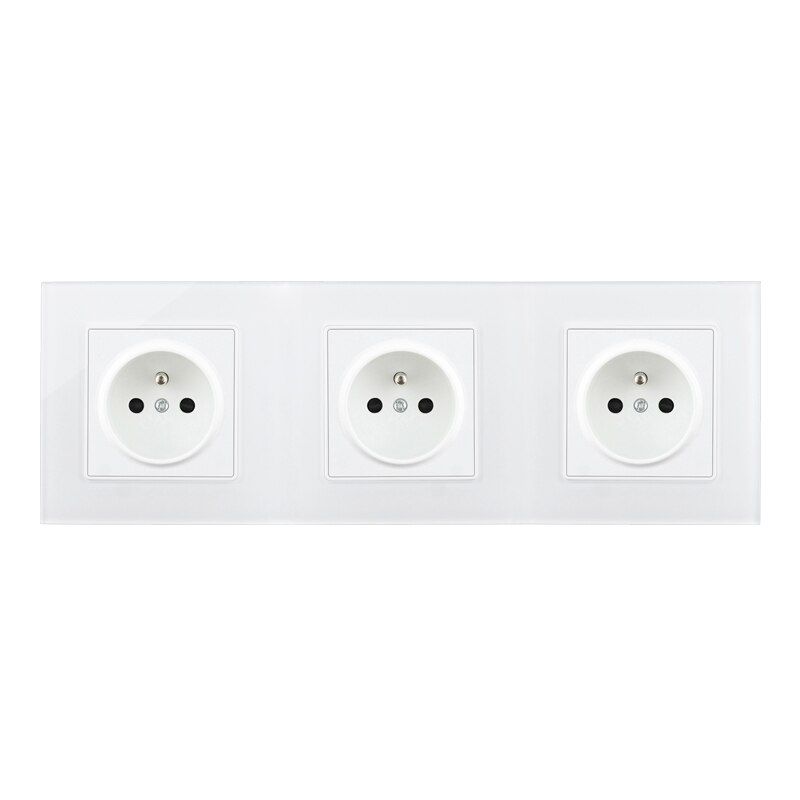 Wall Power Socket French Socket Plug Living Room Socket Single/Double/Triple/Quadruple Socket White Crystal Glass Panel: Trible Socket
