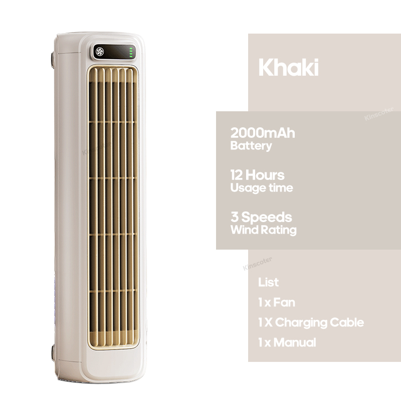 KINSCOTER Tragbarer Klimaanlagenventilator, 2000 mAh, leiser Desktop-Turmventilator, Wandventilator, nicht bohrend, Umwälzventilator, 3 Geschwindigkeiten einstellbar: WHITE