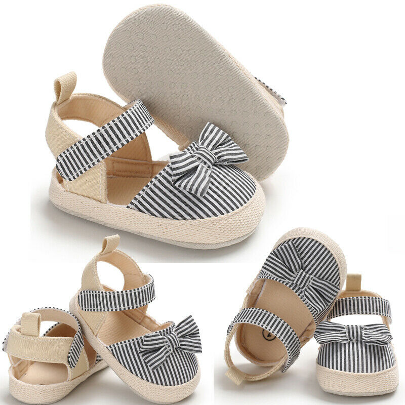 Leuke Baby Meisjes Klompen Schoenen Mode Baby Boog Streep Baby Meisjes Zachte Zool Sandalen Peuter Zomer Schoenen Boog-Knoop party Schoenen