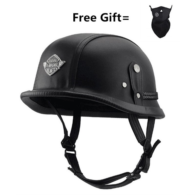 Unisex Retro Half Motorcycle Helmets Matte Black German Half Face Helmet Chopper Cruiser Biker M/l/xl Casque Moto: black leather / XXL