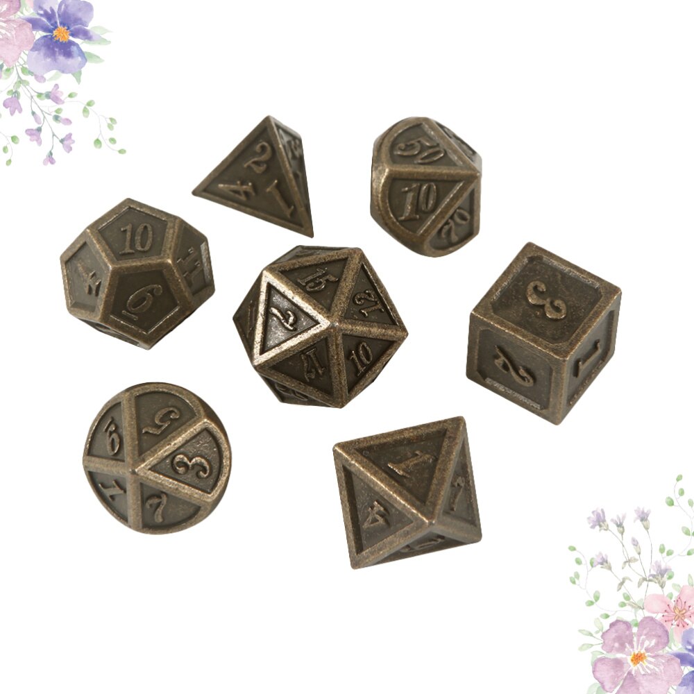 7 pièces en métal polyèdre dés numéros créatifs dés multi-facettes dés pour divertissement jeux de société multi-facettes dés Bronze