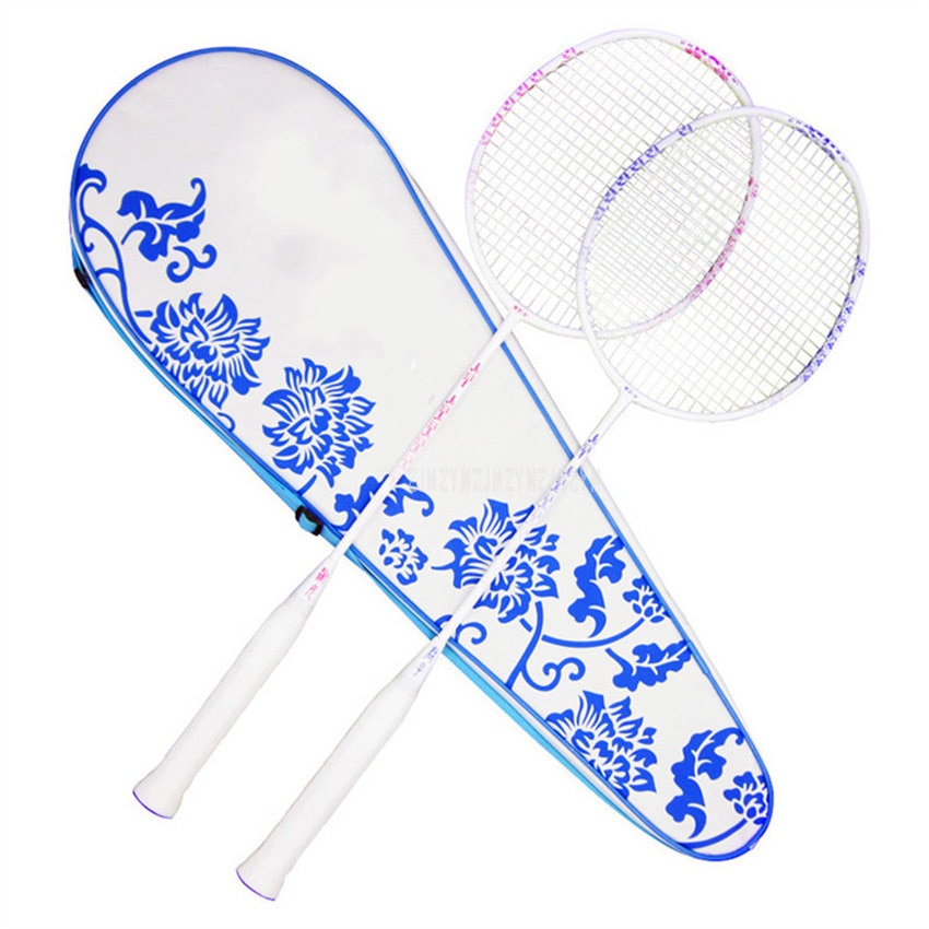 Lichtgewicht Blauw En Wit Porselein Badminton Rackets Racket Koolstofvezel Professionele Badminton Rackets Met Draagtas