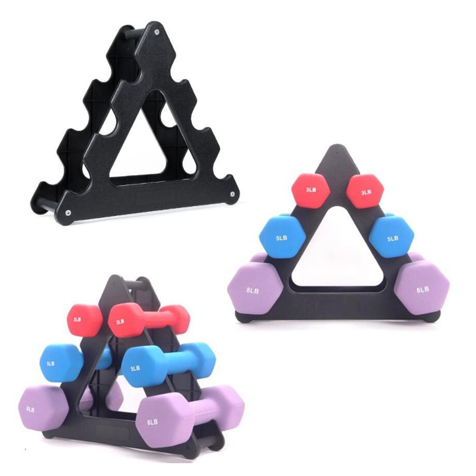 Solid 3-Tire Dumbbell Rack Gym Stands Dumbbell Triangle Vertical Holder