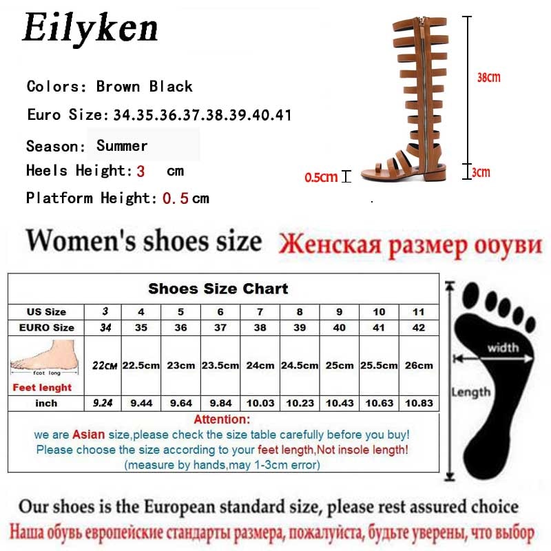 Eilyken Donne di Estate Sandali Open Toe Ginocchio Alti Sandali Stivali Con Cerniera Gladiatore Copertura Tacco Piatto Casual Sandali formato 35-40