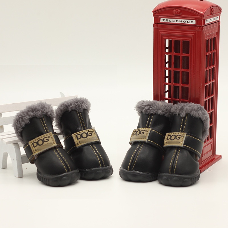 Leather Dog Snow Boots Waterproof Chihuahua Pug Shoes Pet Supplies 4 Pcs/set Winter Pet Dog Shoes For Small Dogs Cats Super Warm