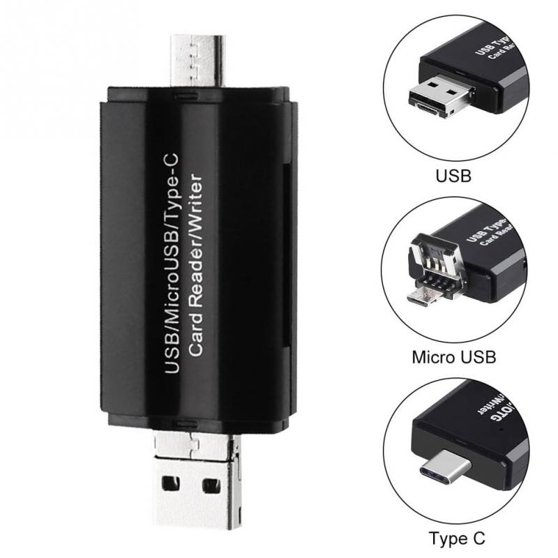 3 In 1 Kaartlezer Writer High Speed Type-C Otg Micro Usb Universele Mobiele Telefoon