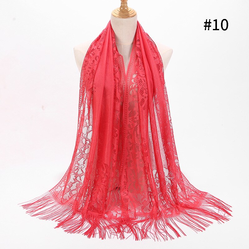 Sciarpa Lunga del merletto Dello Scialle per Le Donne Testa Avvolge Turbante Hijab di Modo Femminile Scialli Sciarpe Musulmano Hijab Bandana Accessori: Colore rosso dell'anguria