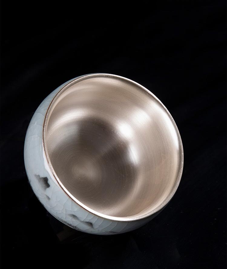 110ml 999 taza de té de plata pura hecha a mano de cerámica pintada a mano maestro pequeño cuenco taza de té de colección