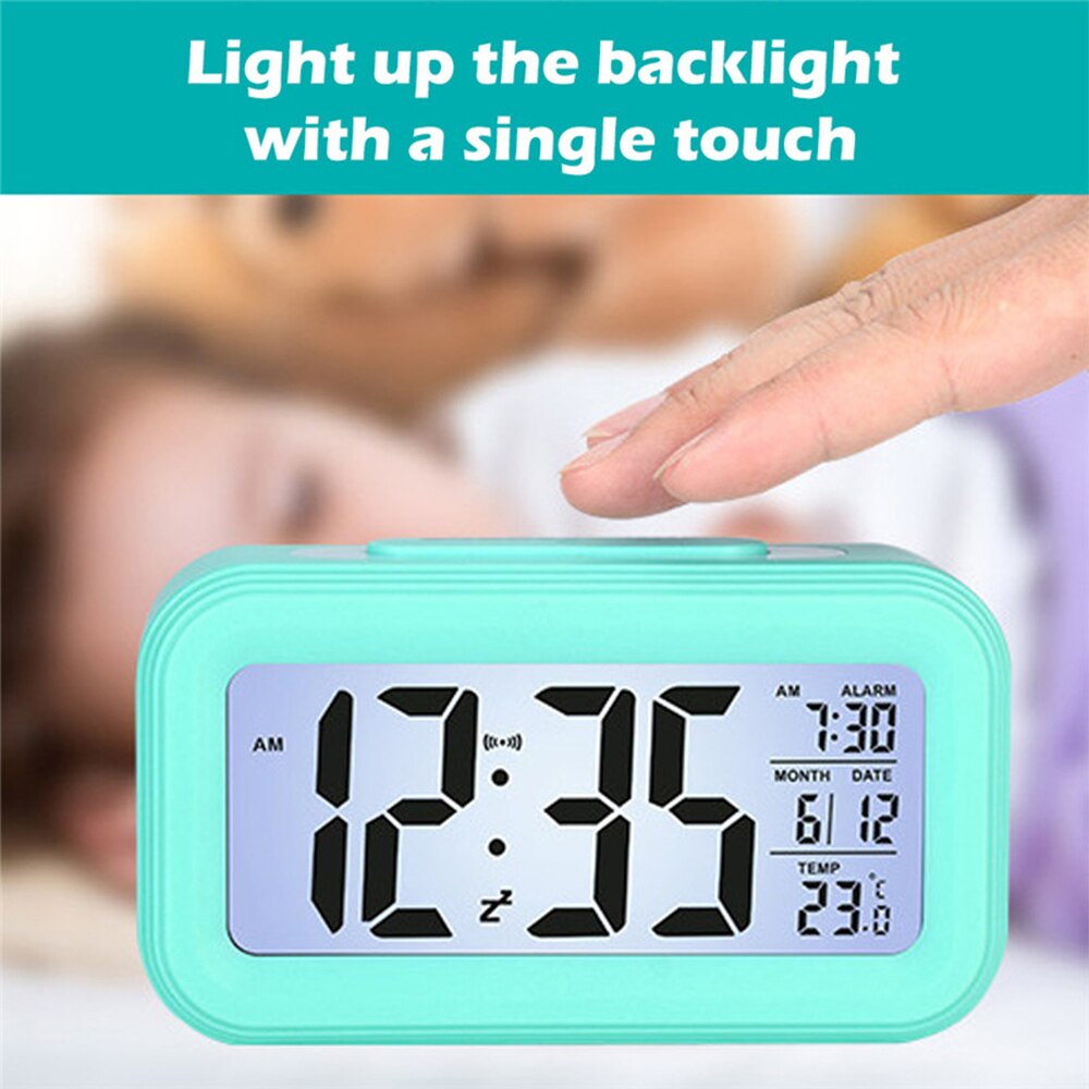 ledet digital vekkerklokke elektronisk klokke smart stum lysende bakgrunnsbelysning vise temperatur kalender slumre kontor