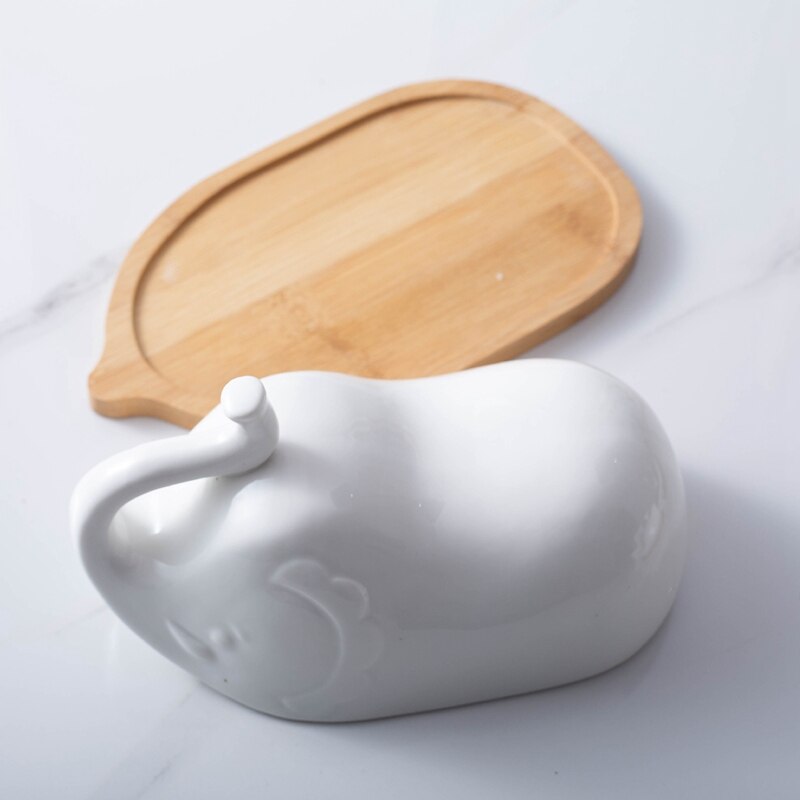 CSS Elephant Butter Dish with Cover Ceramic Butter Keeper Large Porcelain Butter Container Margarine Holder for Kitchen: Default Title