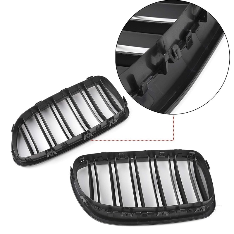 1 Paar Dubbele Slat Lijn Voorbumper Grill Kap Nieren Grill Voor Bmw 5 Serie F10 f11 F18 M5 (Mat Zwart)