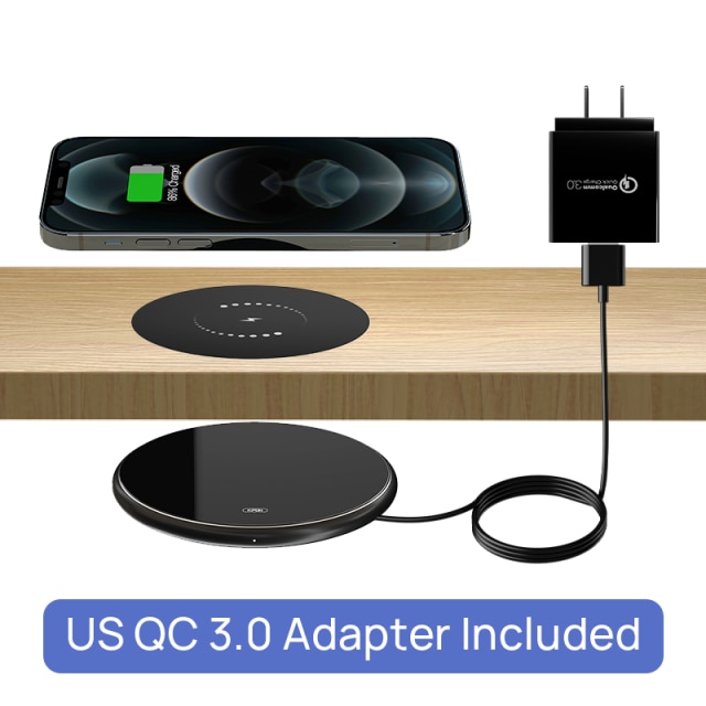 KPON-cargador inalámbrico Invisible, almohadilla de carga inalámbrica de larga distancia oculta para teléfono debajo del escritorio, QI, 10W: Black US Adapter