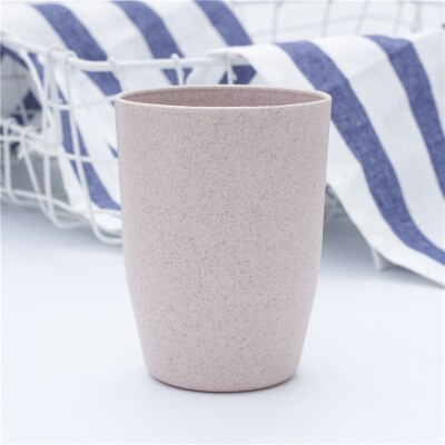 Plastic Wheat Straw Tea Cup Eco-Friendly Plastic Cup Coffee Tea Milk Drink Cup Toothbrush Cup for Bathroom Kitchen Cup: Pink