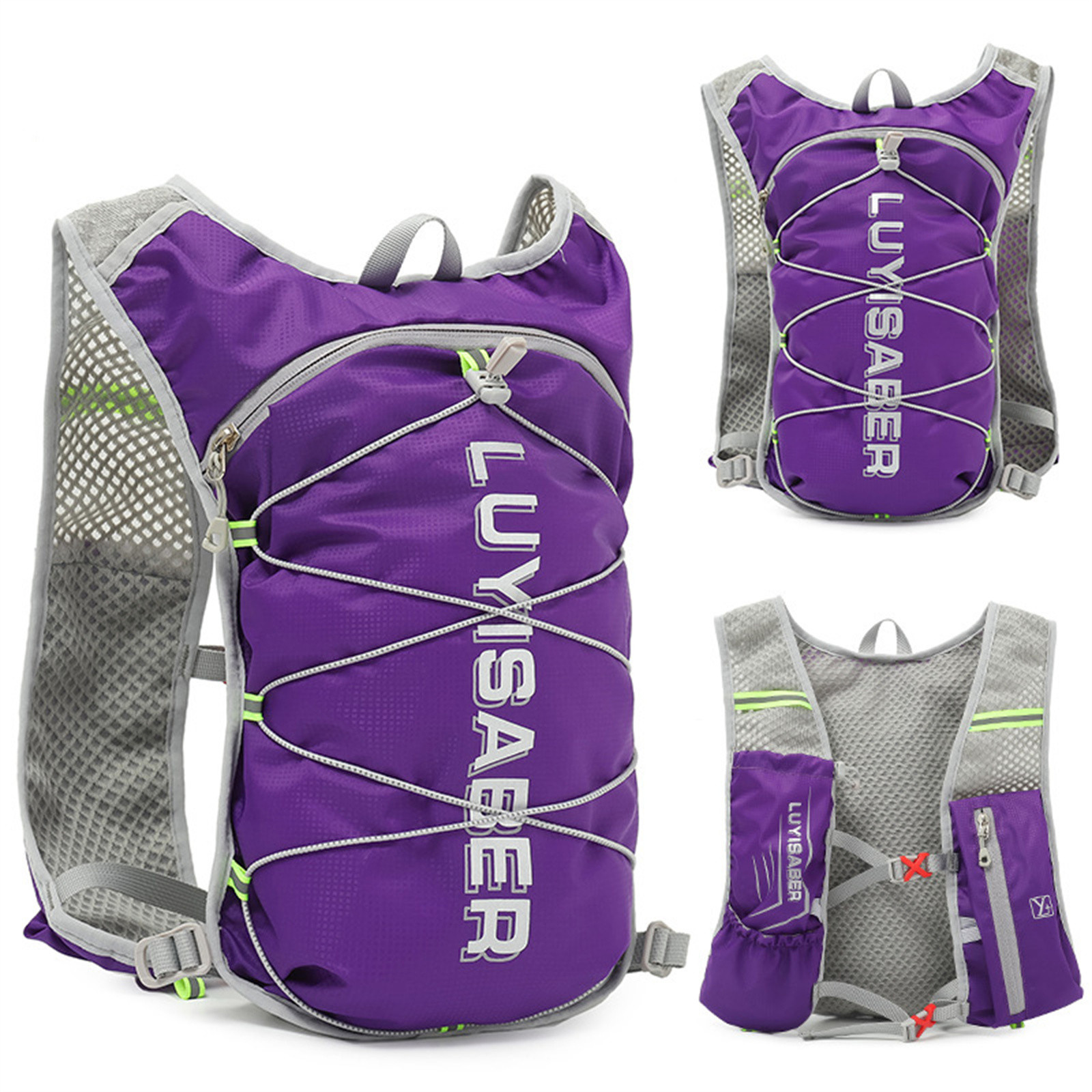 Neutral Cycling Hydration Pack Running Backpack Lightweight Multi-Functional Large-capacity 2L Knapsack With Reflective Strip: PURPLE