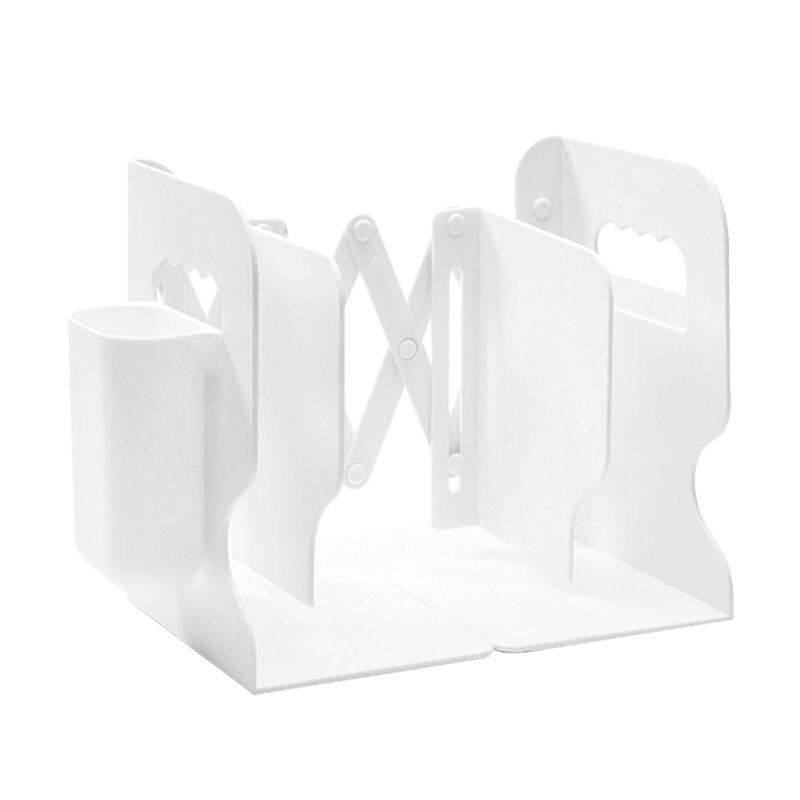 2 IN 1 Adjustable Book Holder Bookends with Pen Holder Students Desk Magazine File Holder Organizer Office Stand Rack Save space: White