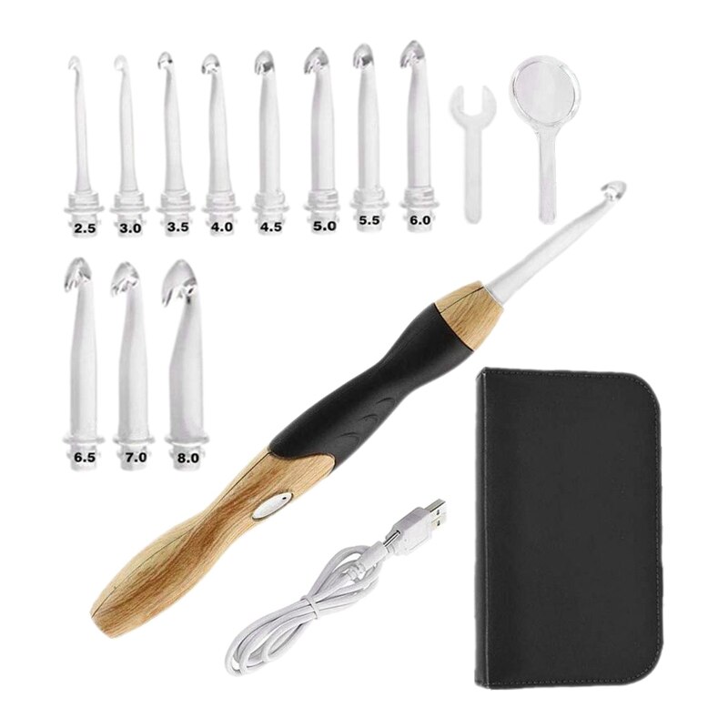 11 Sizes Lighted Crochet Hooks Set - Light Up Crochet Hooks,Rechargeable Crochet Hook with Light,2.5mm to 8mm