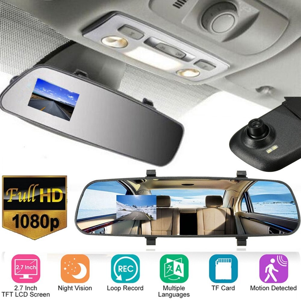 2.7- tum full 1080p lcd bilkamera dash cam videobandspelare backspegel fordon dvr mörkerseende videokamera