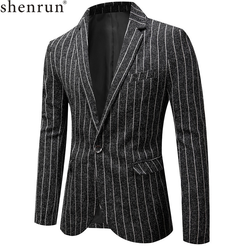 Shenrun Men Jacket Blazers Black Beige Blue Stripe Suit Jackets Spring Autumn Man Blazer Groom Business Causal Formal