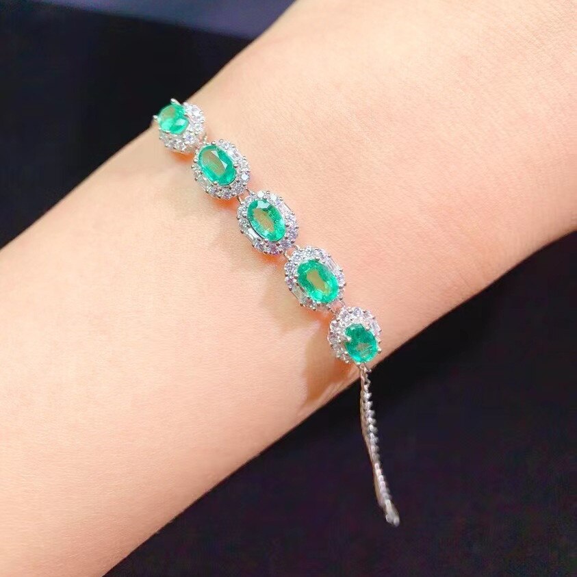 2022 new women's luxury silver color tennis bracelet shiny oval cubic zirconia bracelets bangle trendy jewelry: Green