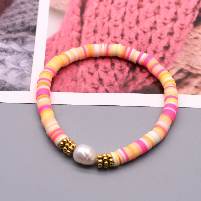 Boho parelbedelarmbanden van polymeerklei met 6mm kralen, armband voor dames, zomerse strandarmbanden, 2022: 5