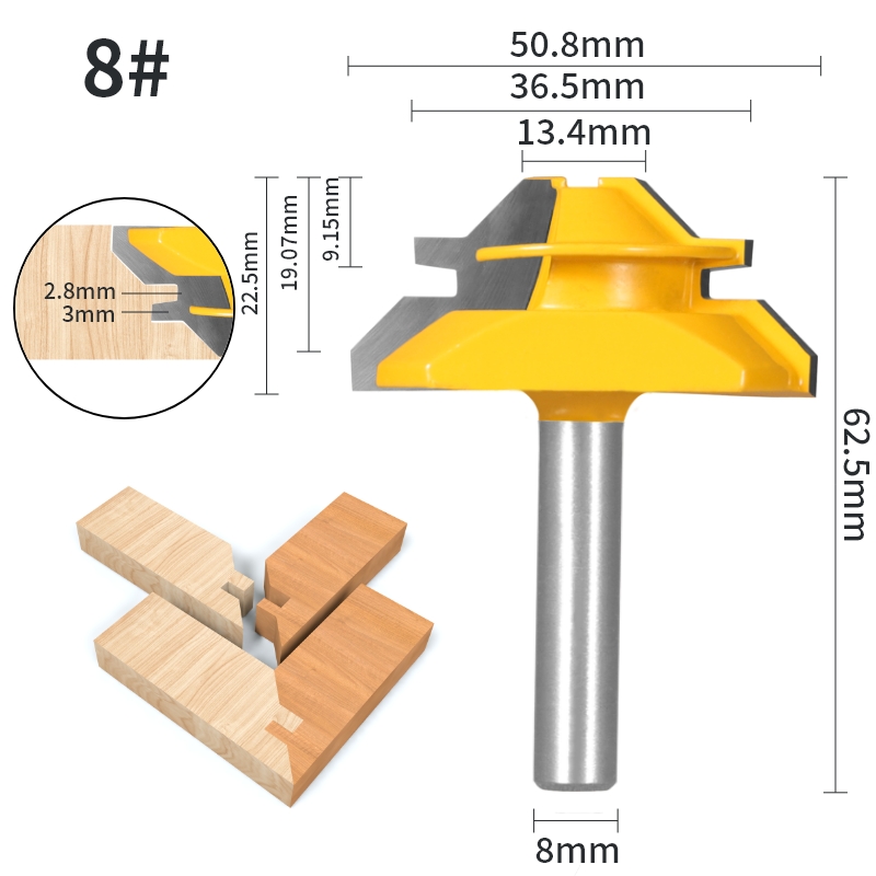 YUSUN 1 pieza 45 ° Broca enrutadora de inglete con bloqueo de grados, fresa para carpintería, herramientas de madera: 5,5 mm