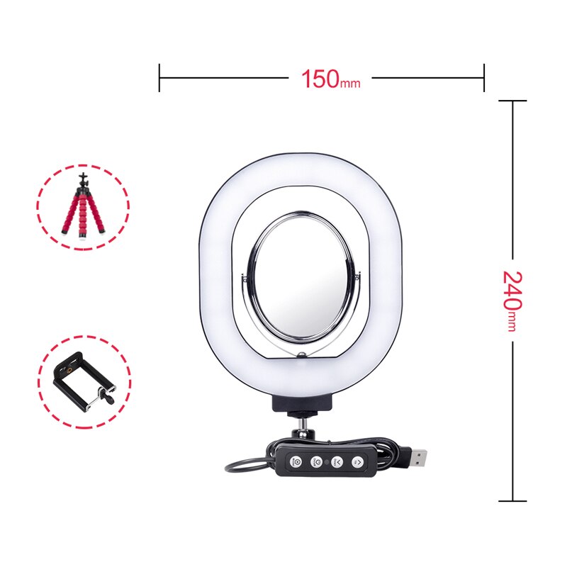 Yizhestudio 6" LED Selfie Ring Light with mirror for selfie brightness settings makeup ring light for live video Cosmetics: Default Title